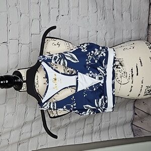 Sam Edelman Navy/White Floral Print Sports Bra Size Medium